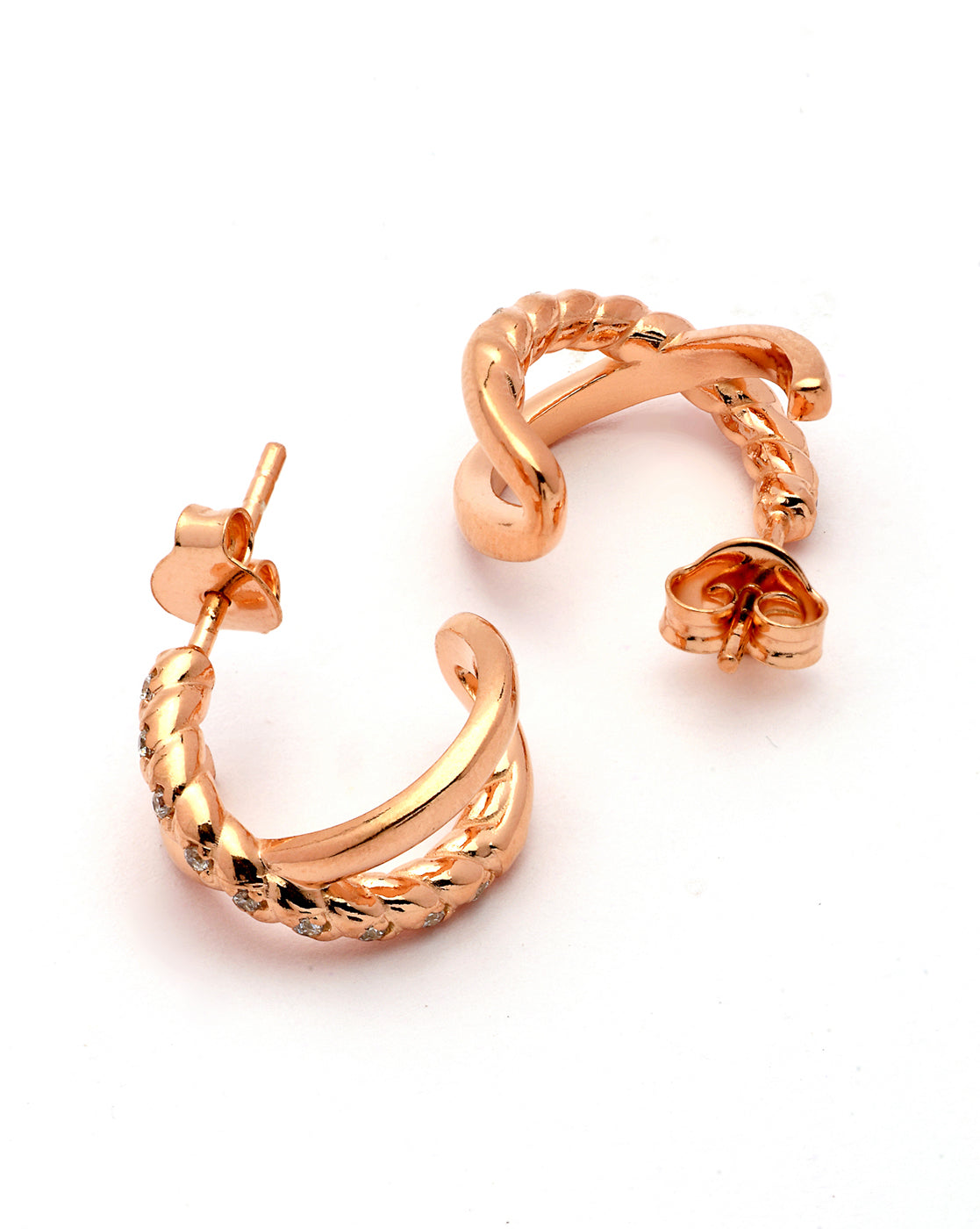 18kt Rose Gold Plated Curved CZ Half Hoop Earring