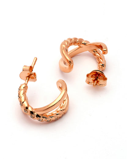 18kt Rose Gold Plated Curved CZ Half Hoop Earring