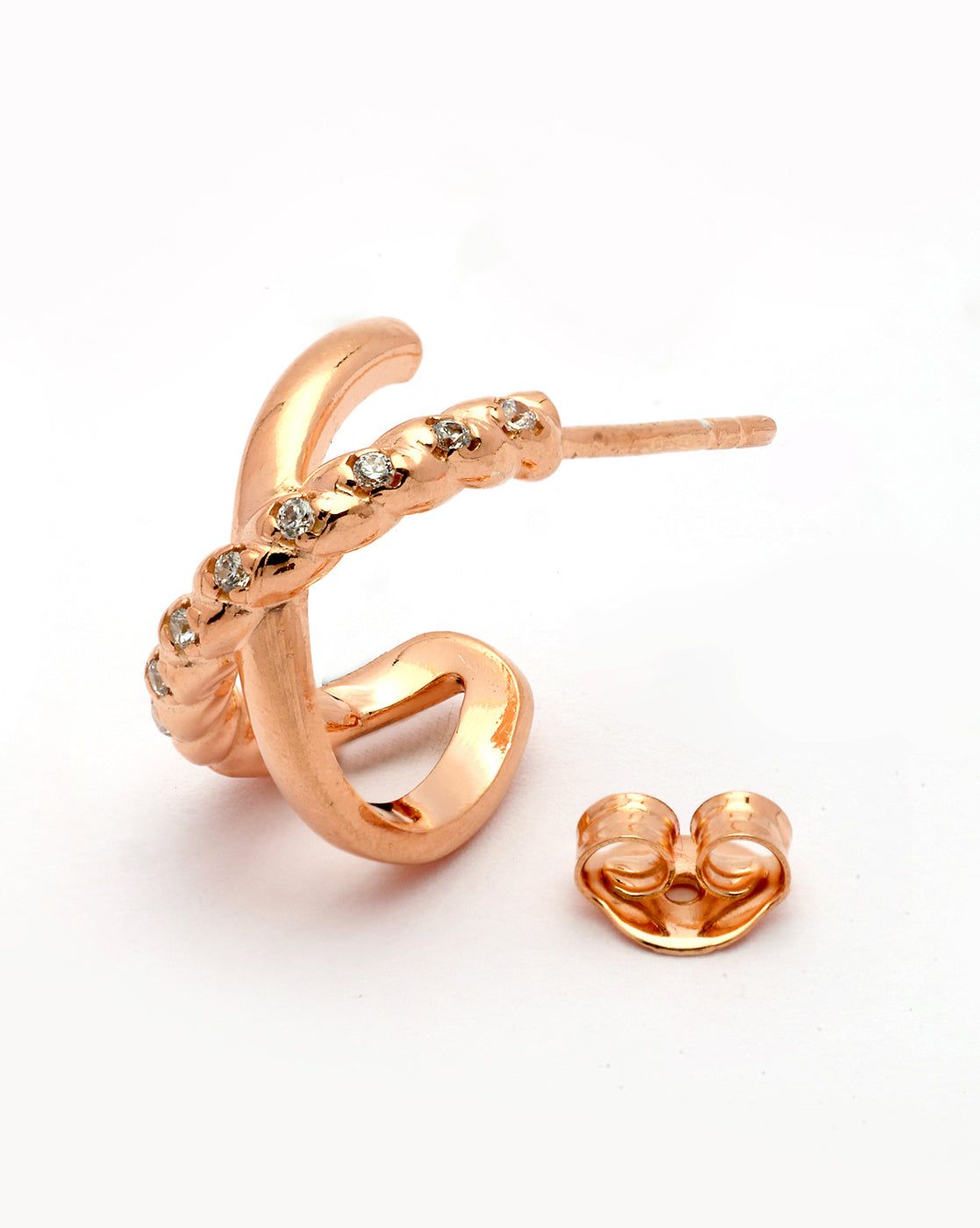 18kt Rose Gold Plated Curved CZ Half Hoop Earring