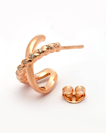 18kt Rose Gold Plated Curved CZ Half Hoop Earring