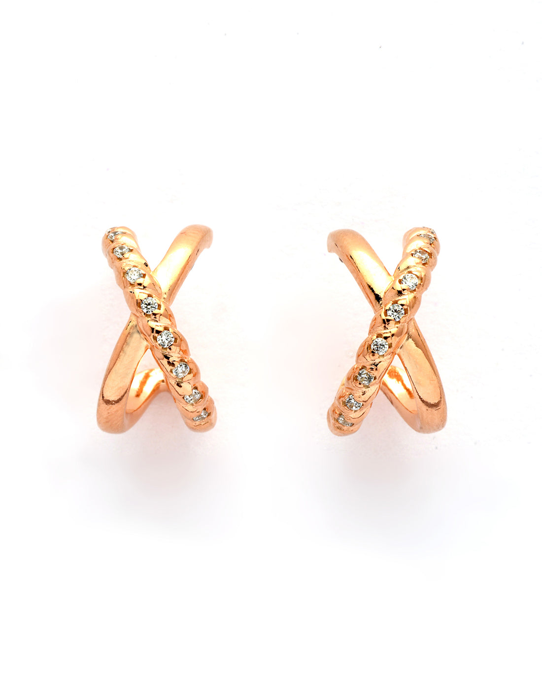 18kt Rose Gold Plated Curved CZ Half Hoop Earring