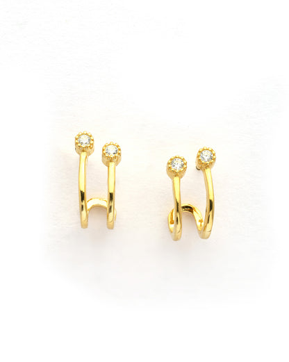 925 Sterling Silver 18kt Gold Plated CZ Accent Wave Half Hoop Earring