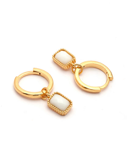 18kt Gold Plated Dangling White Agate Stone Hoop Earring