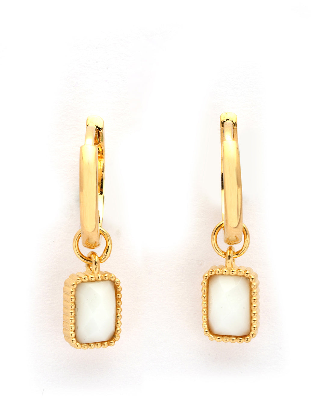 18kt Gold Plated Dangling White Agate Stone Hoop Earring