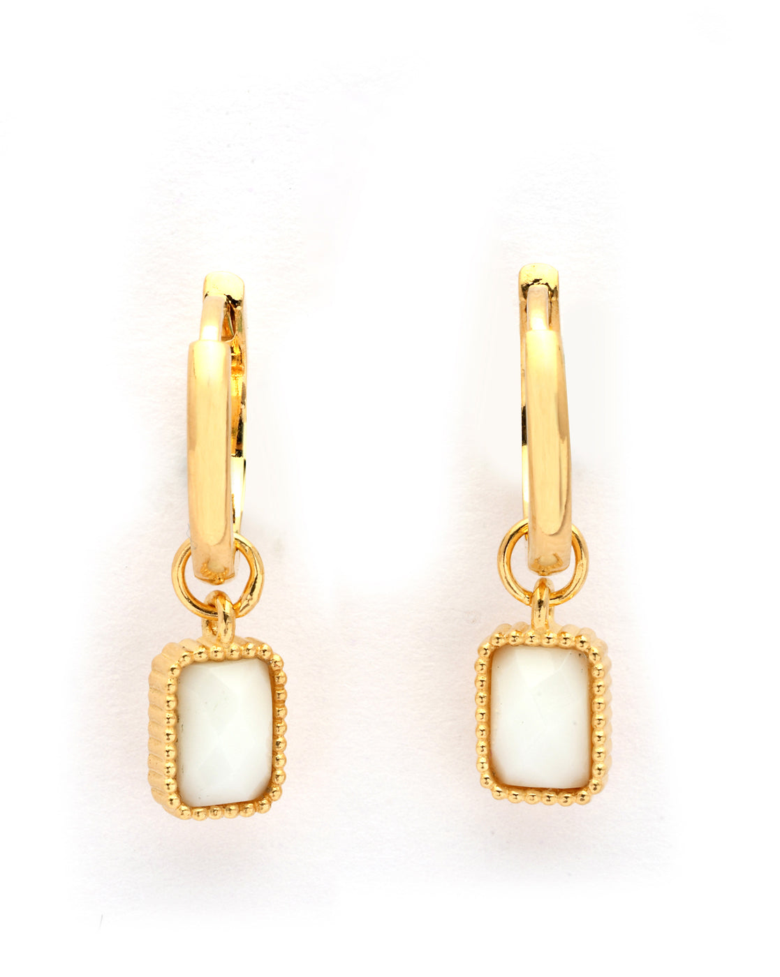 18kt Gold Plated Dangling White Agate Stone Hoop Earring