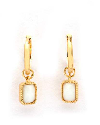 18kt Gold Plated Dangling White Agate Stone Hoop Earring