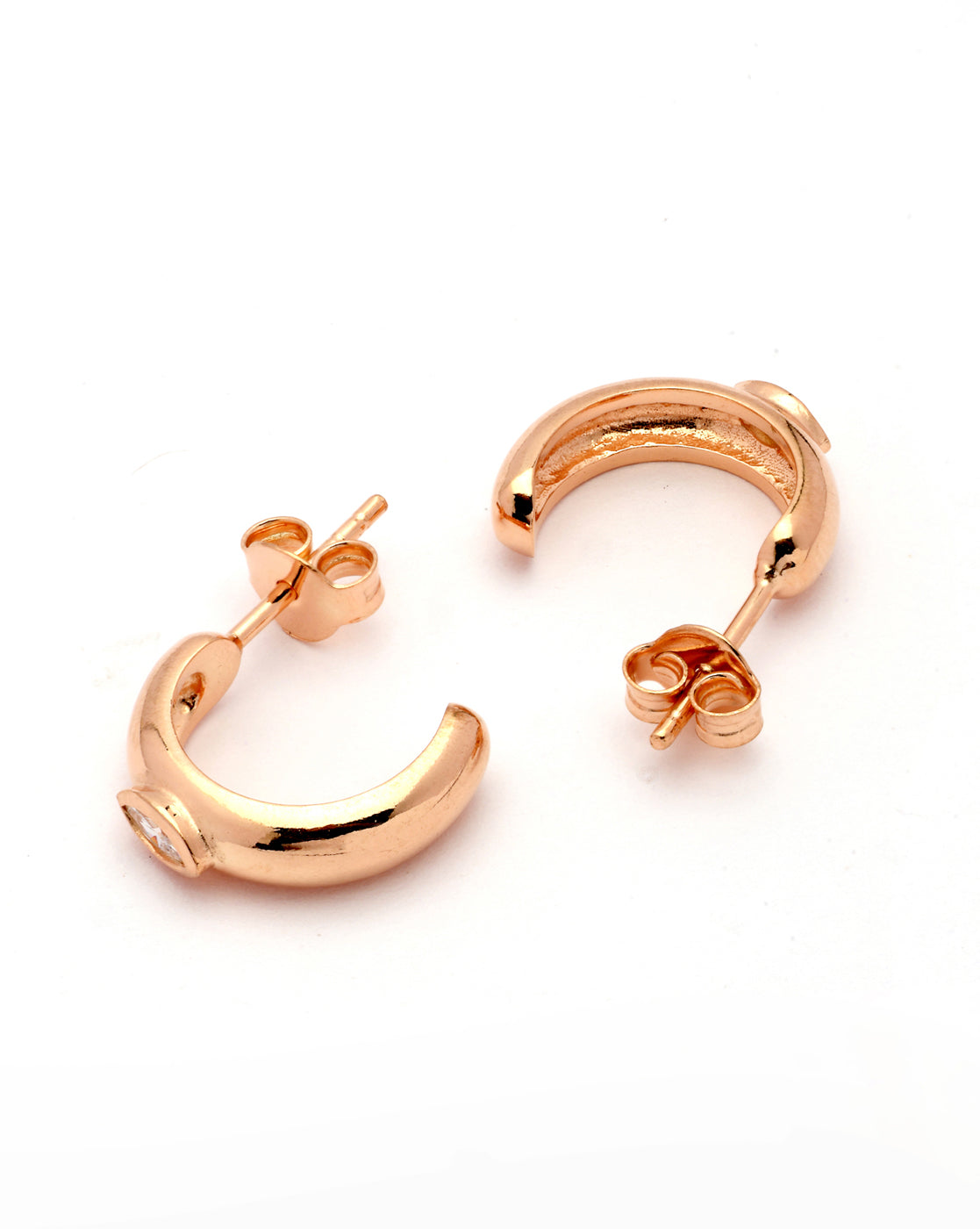 18kt Rose Gold Plated CZ Modern Arc Half Hoop Earring