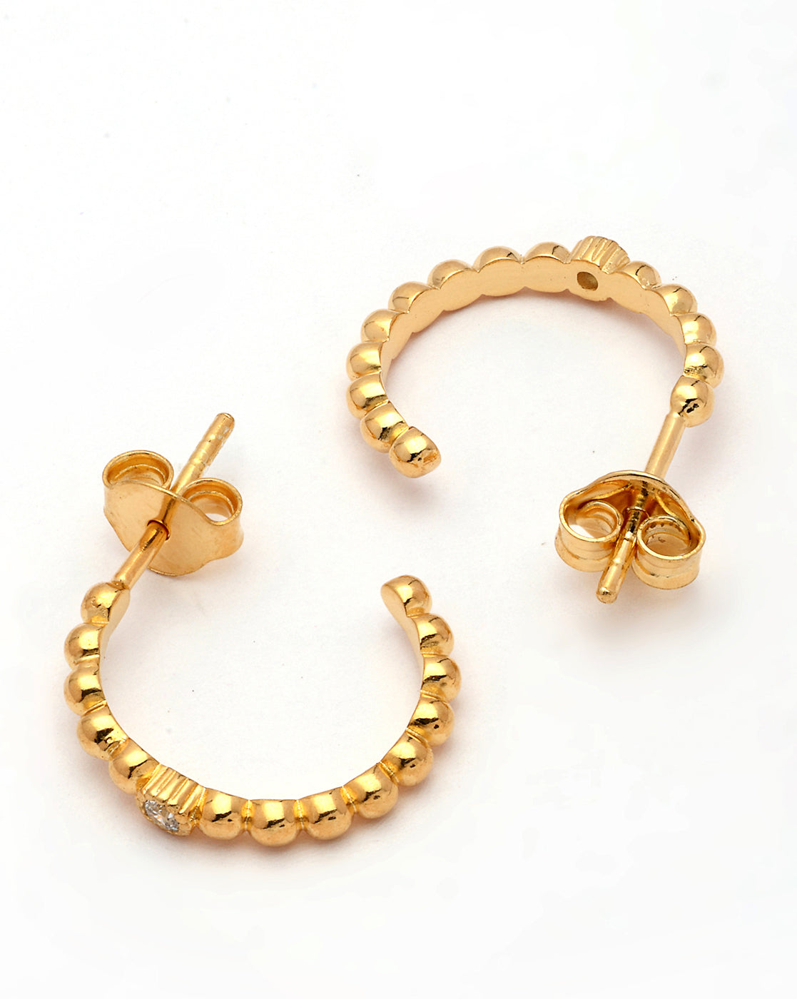 18kt Gold Plated CZ Half Hoop Earring