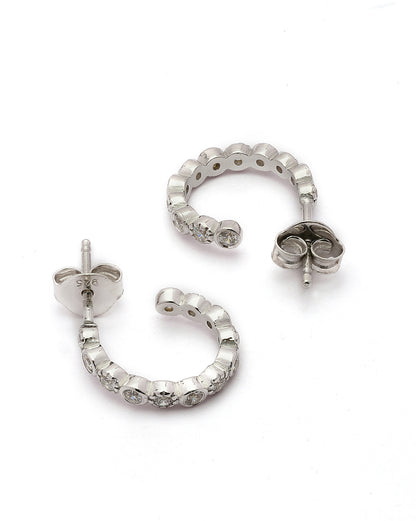925 Sterling Silver Rhodium Plated CZ Half Hoop Earring