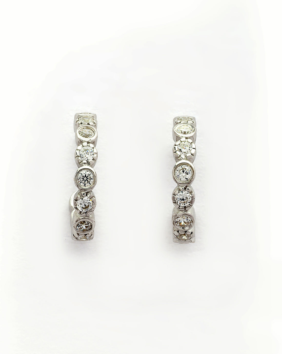 925 Sterling Silver Rhodium Plated CZ Half Hoop Earring