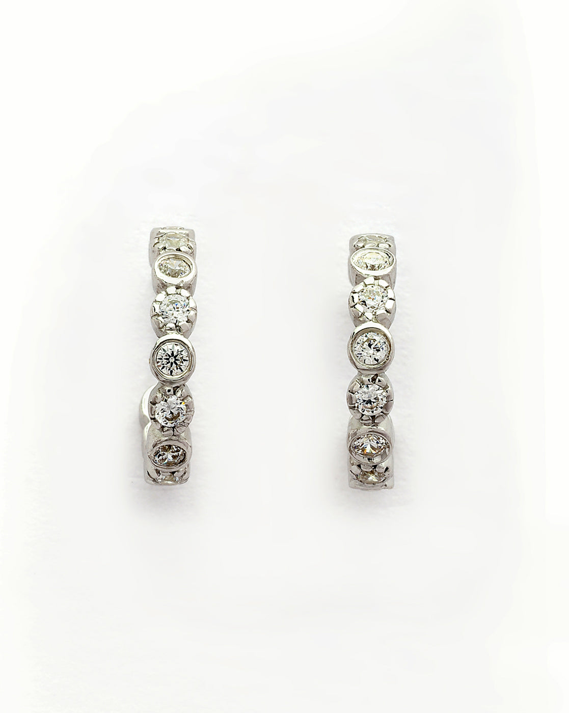 925 Sterling Silver Rhodium Plated CZ Half Hoop Earring