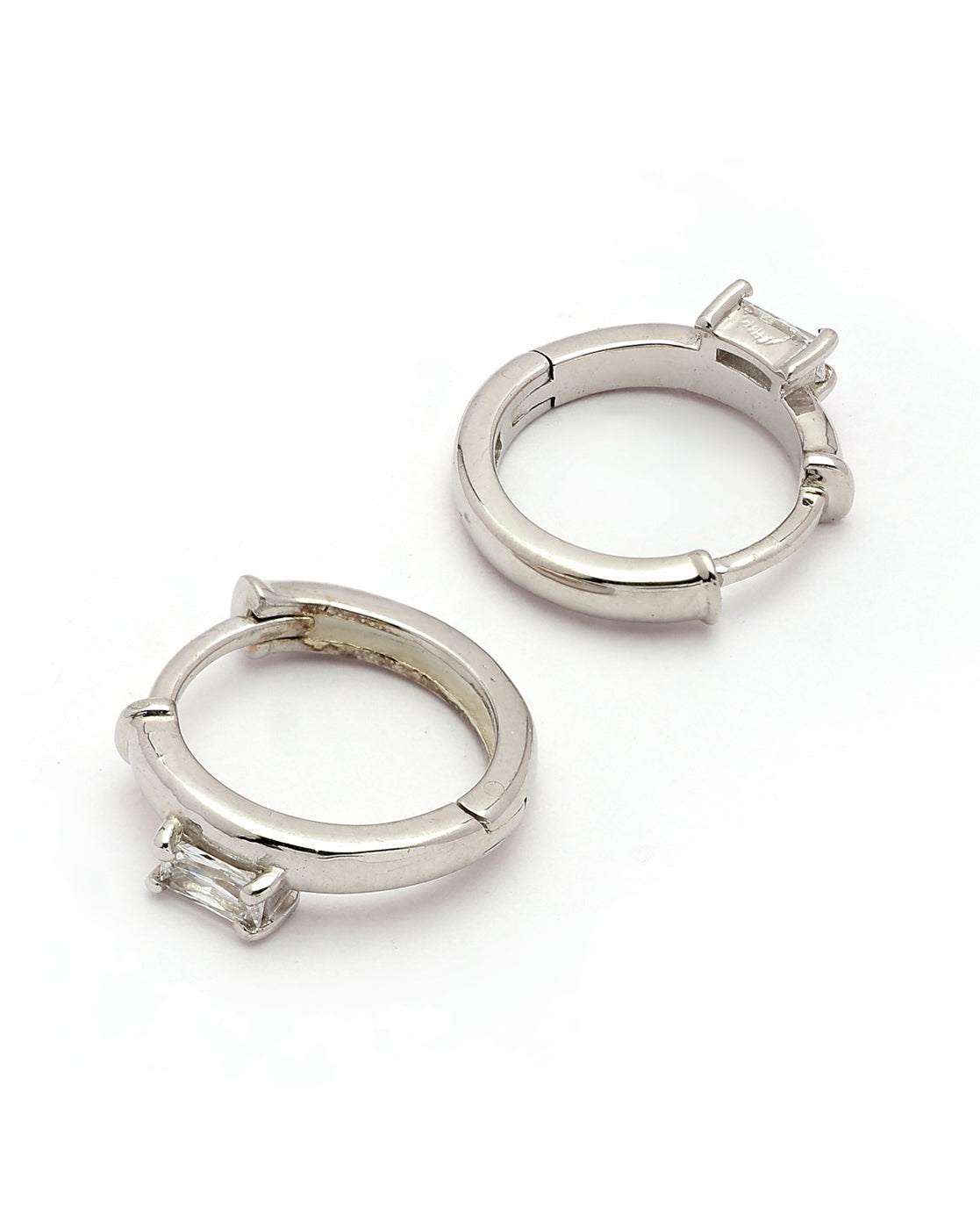 925 Sterling Silver Rhodium Plated CZ Circular Hoop Earring