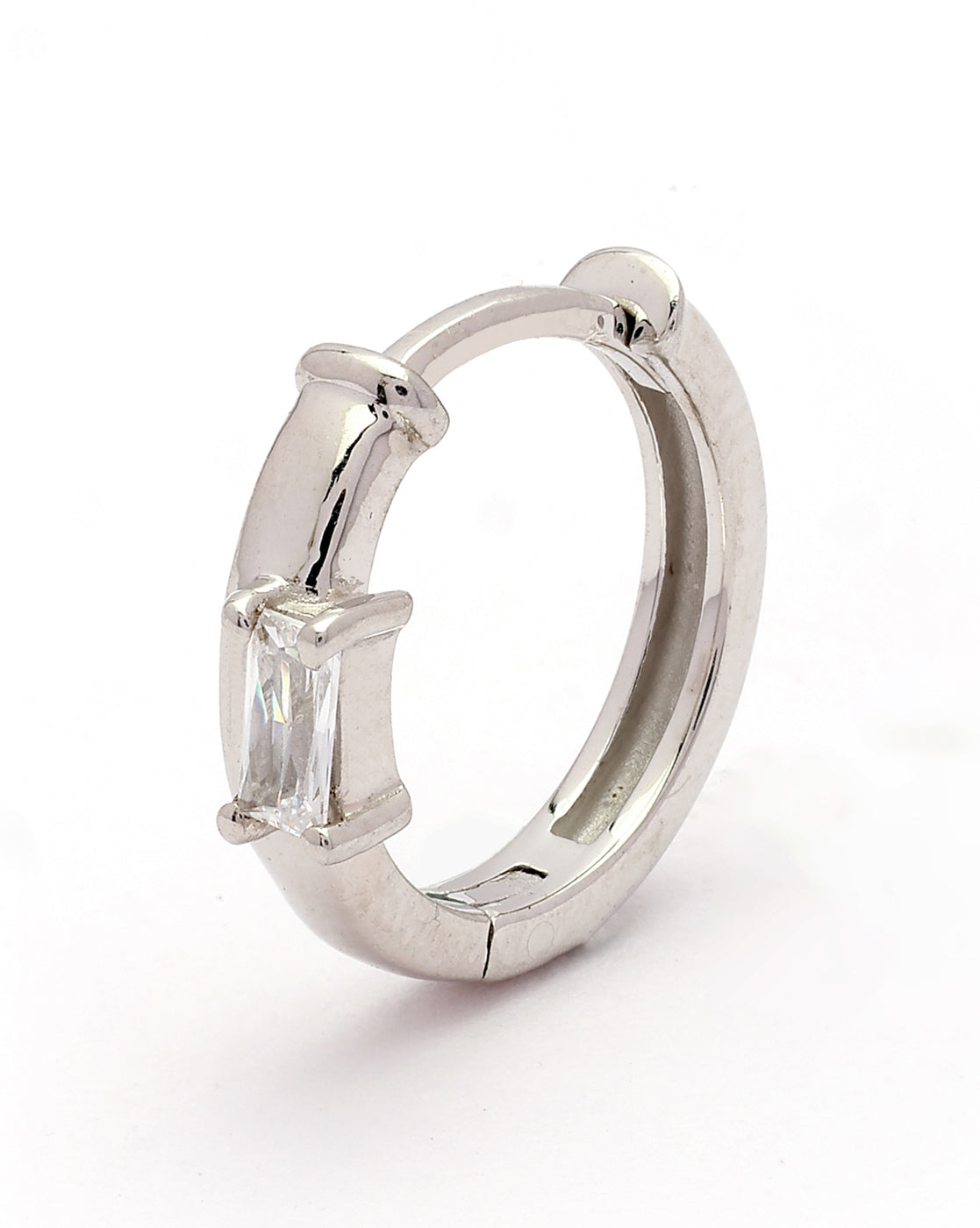925 Sterling Silver Rhodium Plated CZ Circular Hoop Earring