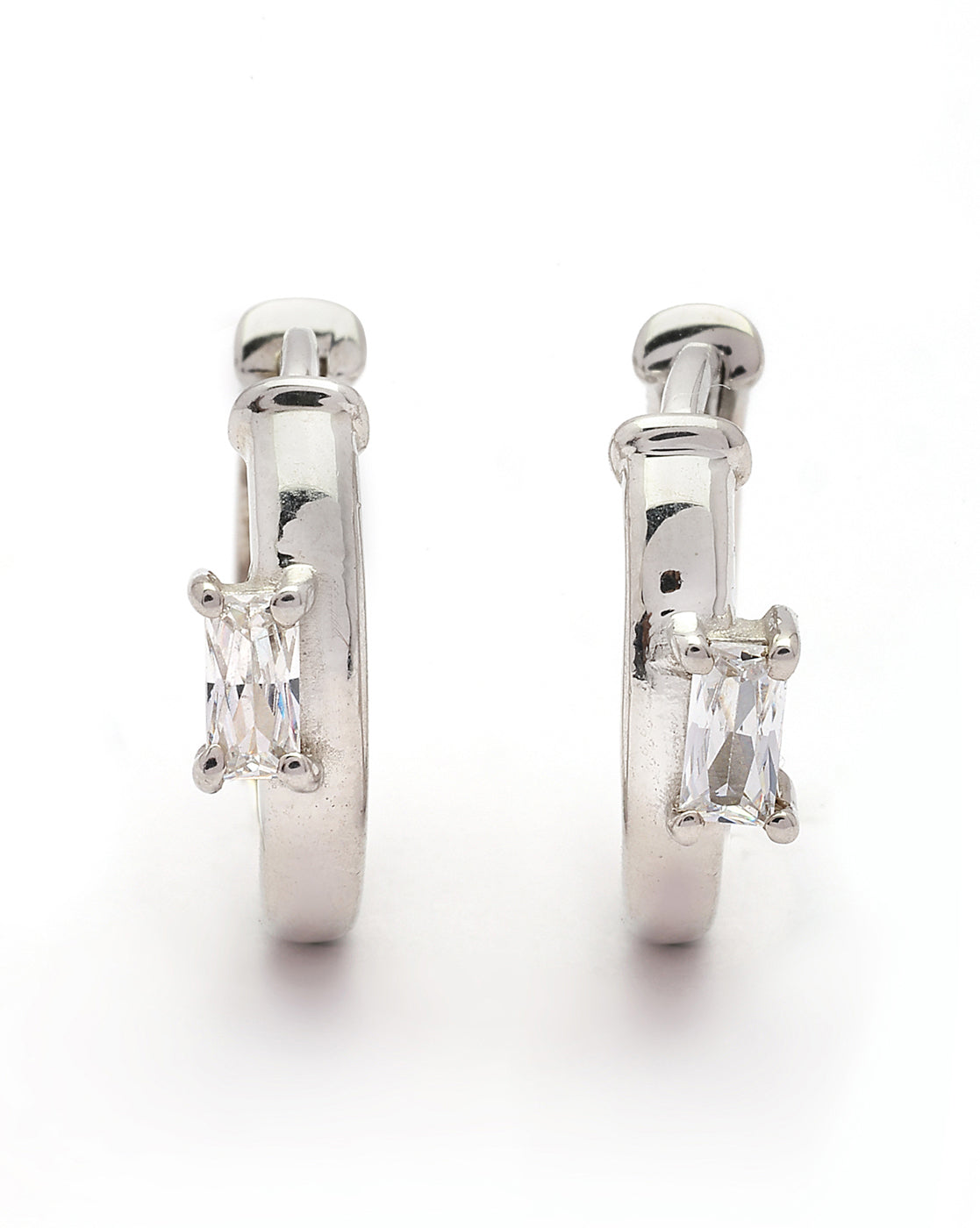 925 Sterling Silver Rhodium Plated CZ Circular Hoop Earring