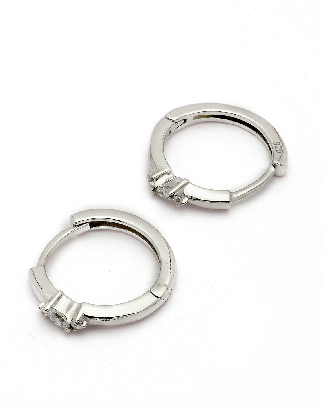 925 Sterling Silver Rhodium Plated CZ Hoop Earring