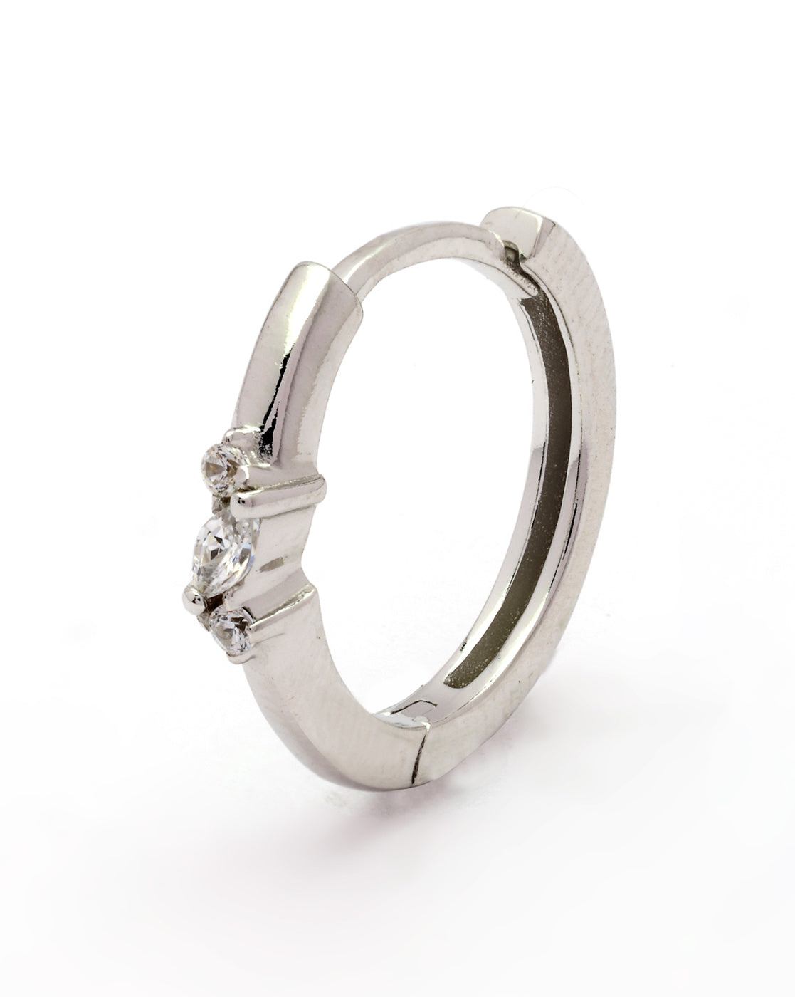 925 Sterling Silver Rhodium Plated CZ Hoop Earring