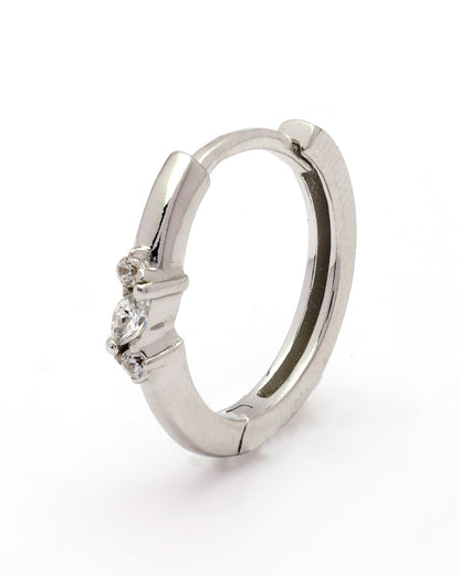 925 Sterling Silver Rhodium Plated CZ Hoop Earring