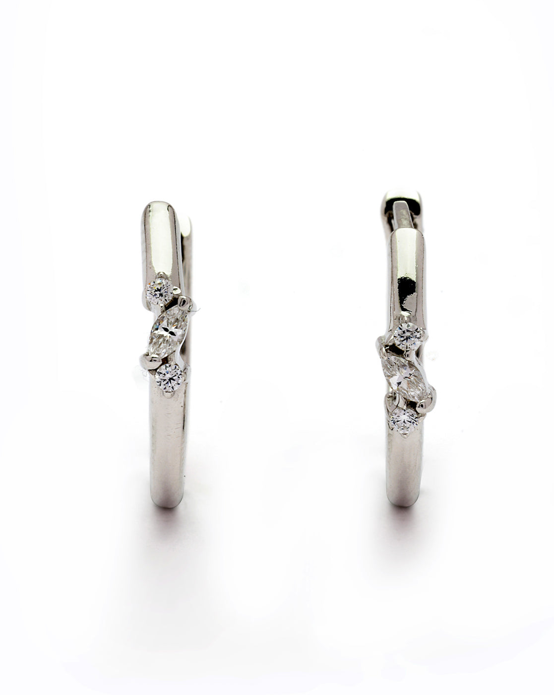 925 Sterling Silver Rhodium Plated CZ Hoop Earring