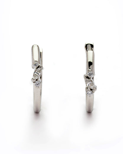 925 Sterling Silver Rhodium Plated CZ Hoop Earring