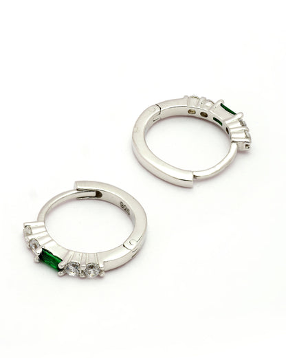 925 Sterling Silver Rhodium Plated Green CZ Hoop Earring