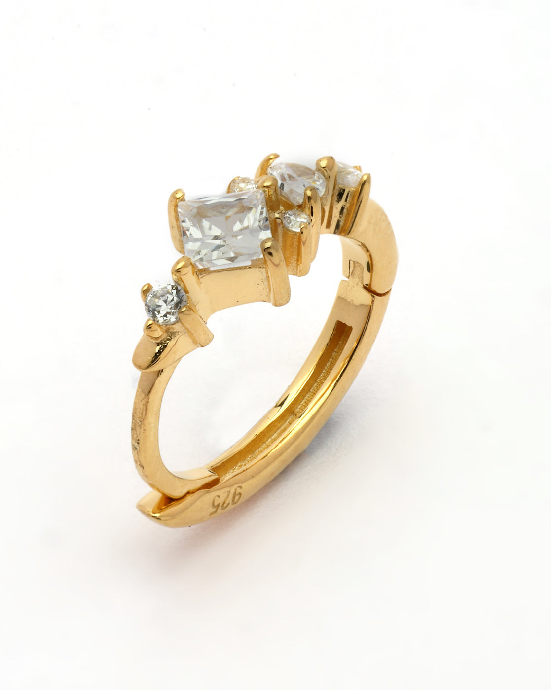 925 Sterling Silver 18kt Gold Plated CZ Oval Hoop Earring