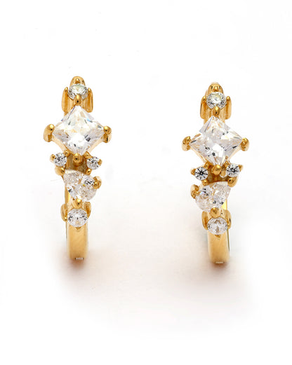 925 Sterling Silver 18kt Gold Plated CZ Oval Hoop Earring