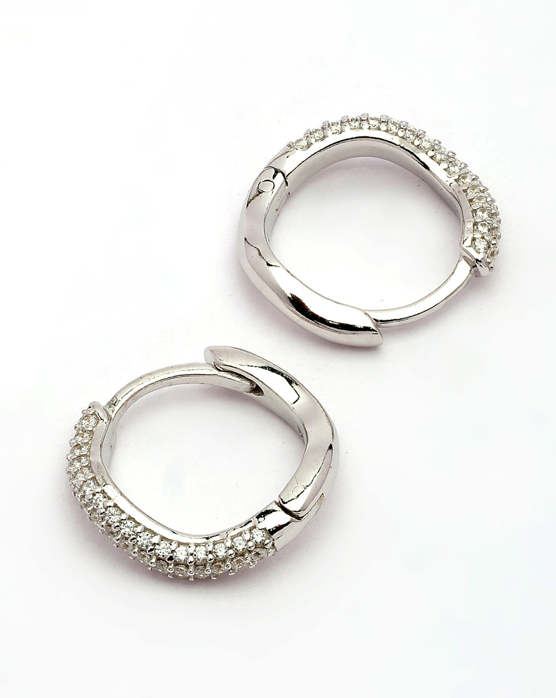 925 Sterling Silver Rhodium Plated CZ Sculpted Curve Hoop Earring