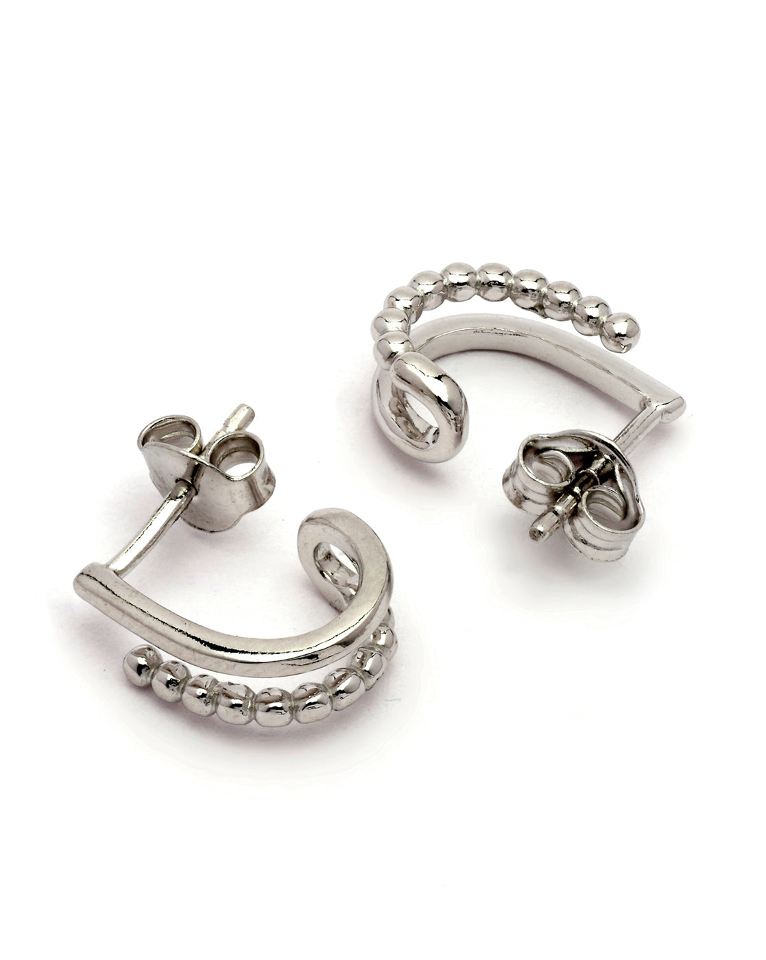 Rhodium Plated Contemporary Half Hoop Earring