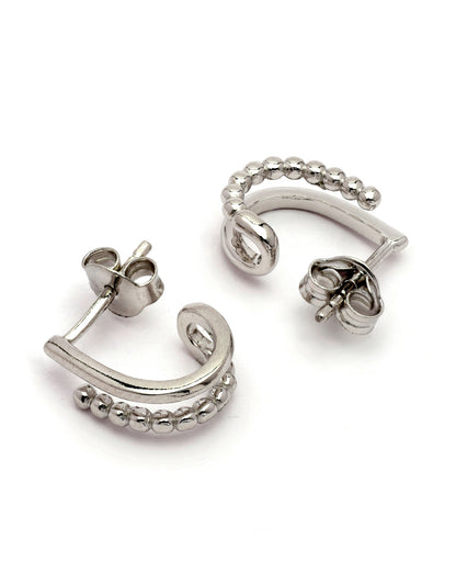 Rhodium Plated Contemporary Half Hoop Earring