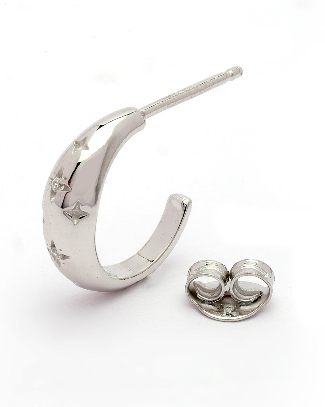 925 Sterling Silver Rhodium Plated Bejeweled CZ Half Hoop Earring