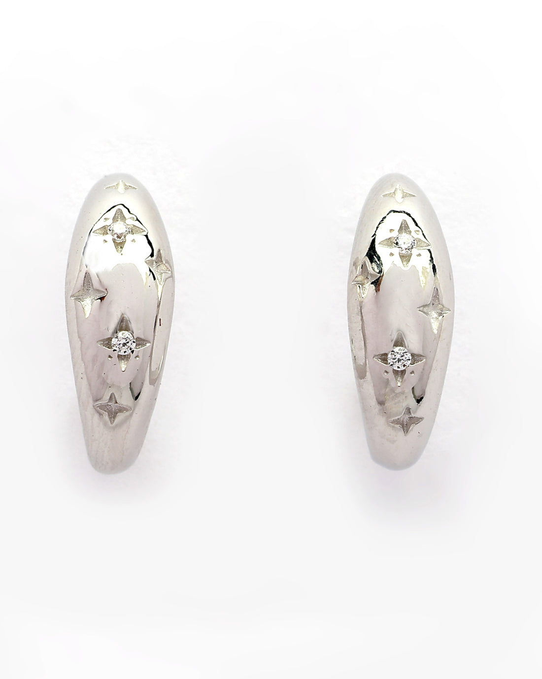 925 Sterling Silver Rhodium Plated Bejeweled CZ Half Hoop Earring