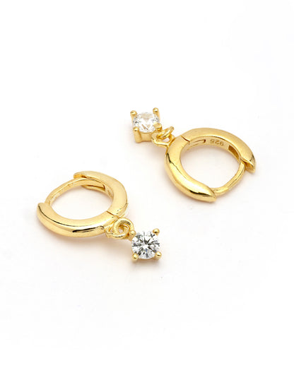 925 Sterling Silver 18kt Gold Plated Dangling CZ Mini Hoop Earring