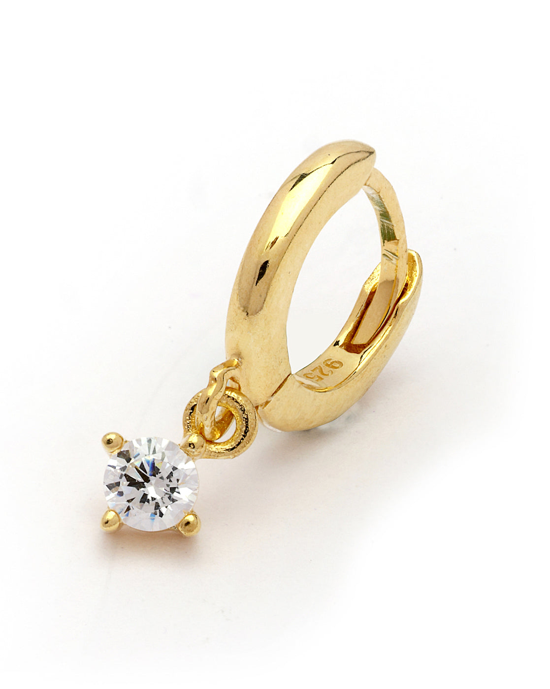 925 Sterling Silver 18kt Gold Plated Dangling CZ Mini Hoop Earring
