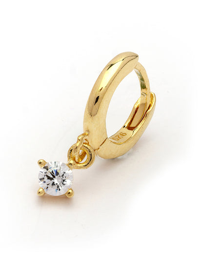 925 Sterling Silver 18kt Gold Plated Dangling CZ Mini Hoop Earring