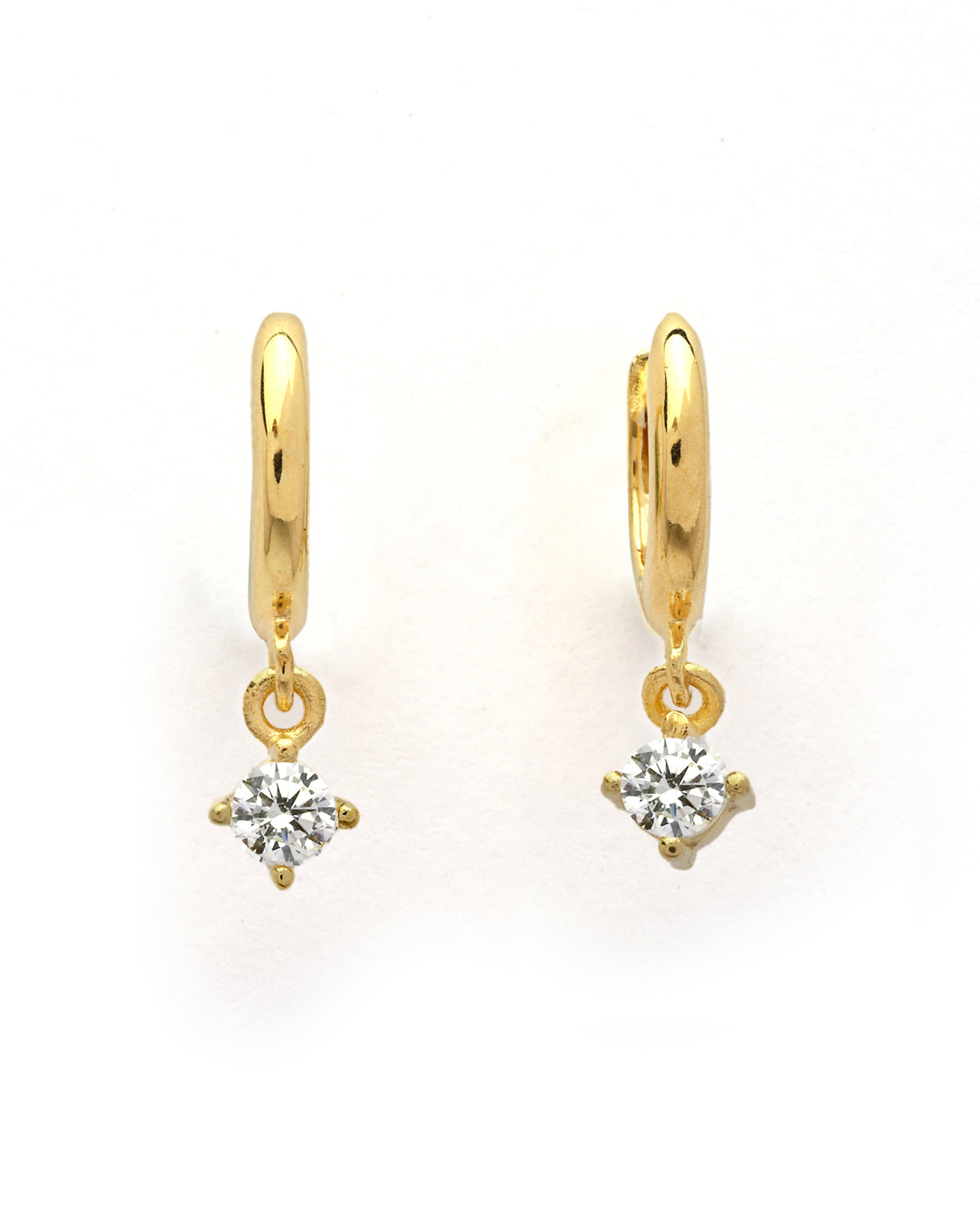 925 Sterling Silver 18kt Gold Plated Dangling CZ Mini Hoop Earring