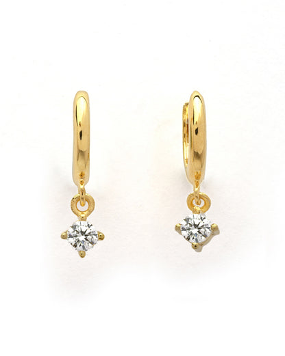 925 Sterling Silver 18kt Gold Plated Dangling CZ Mini Hoop Earring