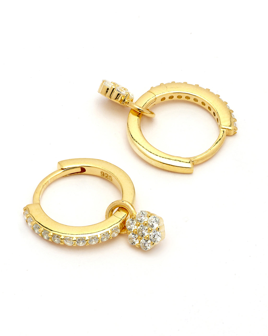 925 Sterling Silver 18kt Gold Plated CZ Floral Circular Hoop Earring