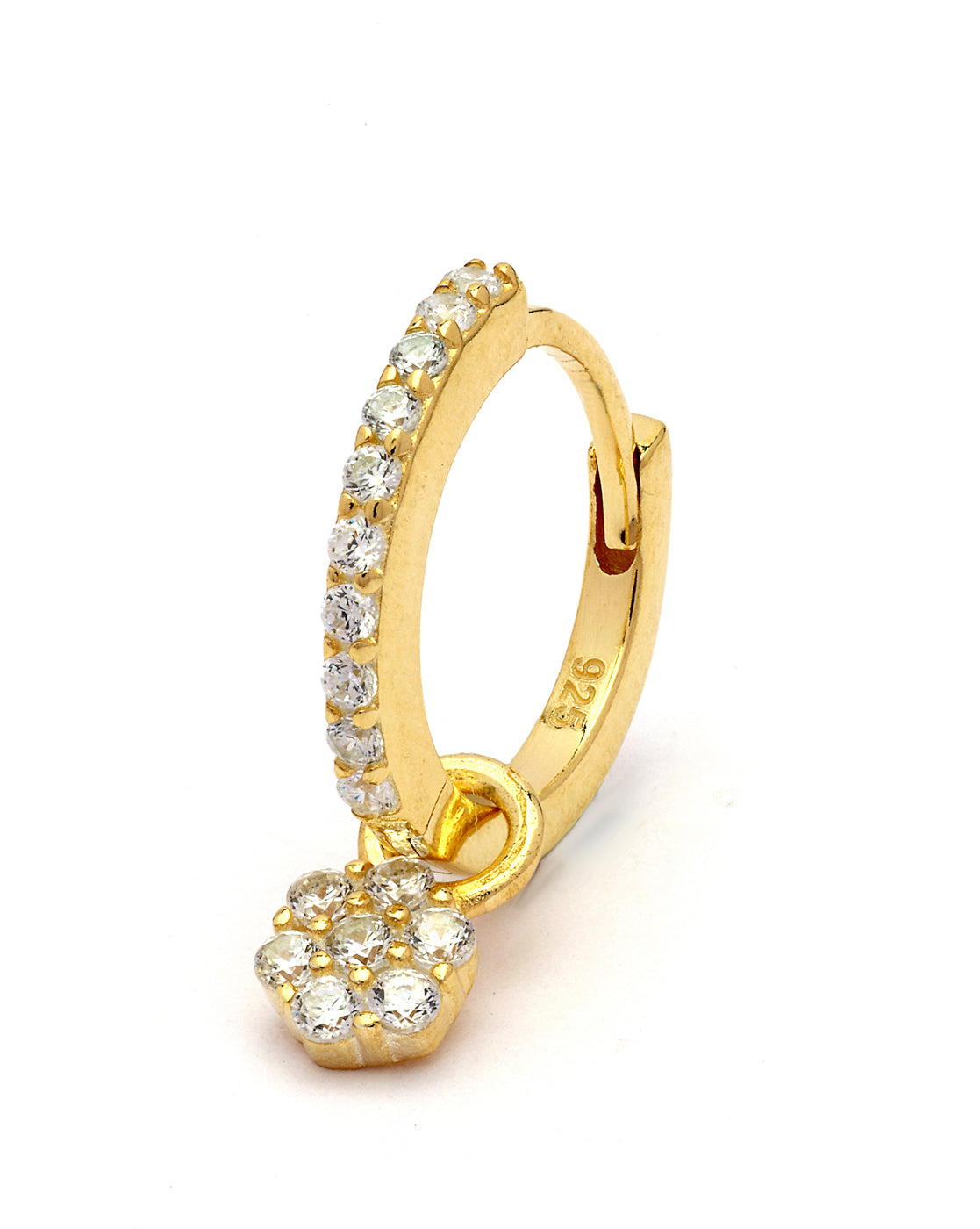 925 Sterling Silver 18kt Gold Plated CZ Floral Circular Hoop Earring