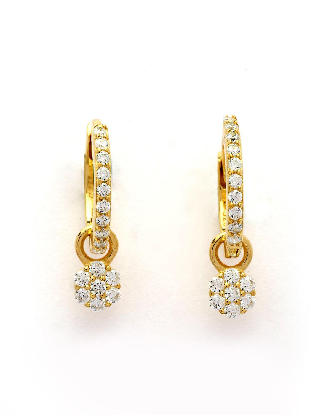 925 Sterling Silver 18kt Gold Plated CZ Floral Circular Hoop Earring