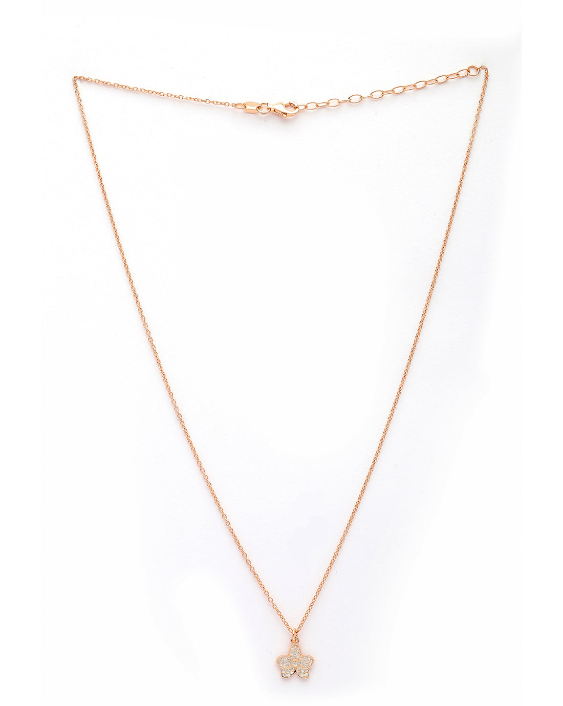 925 Sterling Silver 18kt Rose Gold Plated CZ Floral Penand and Chain