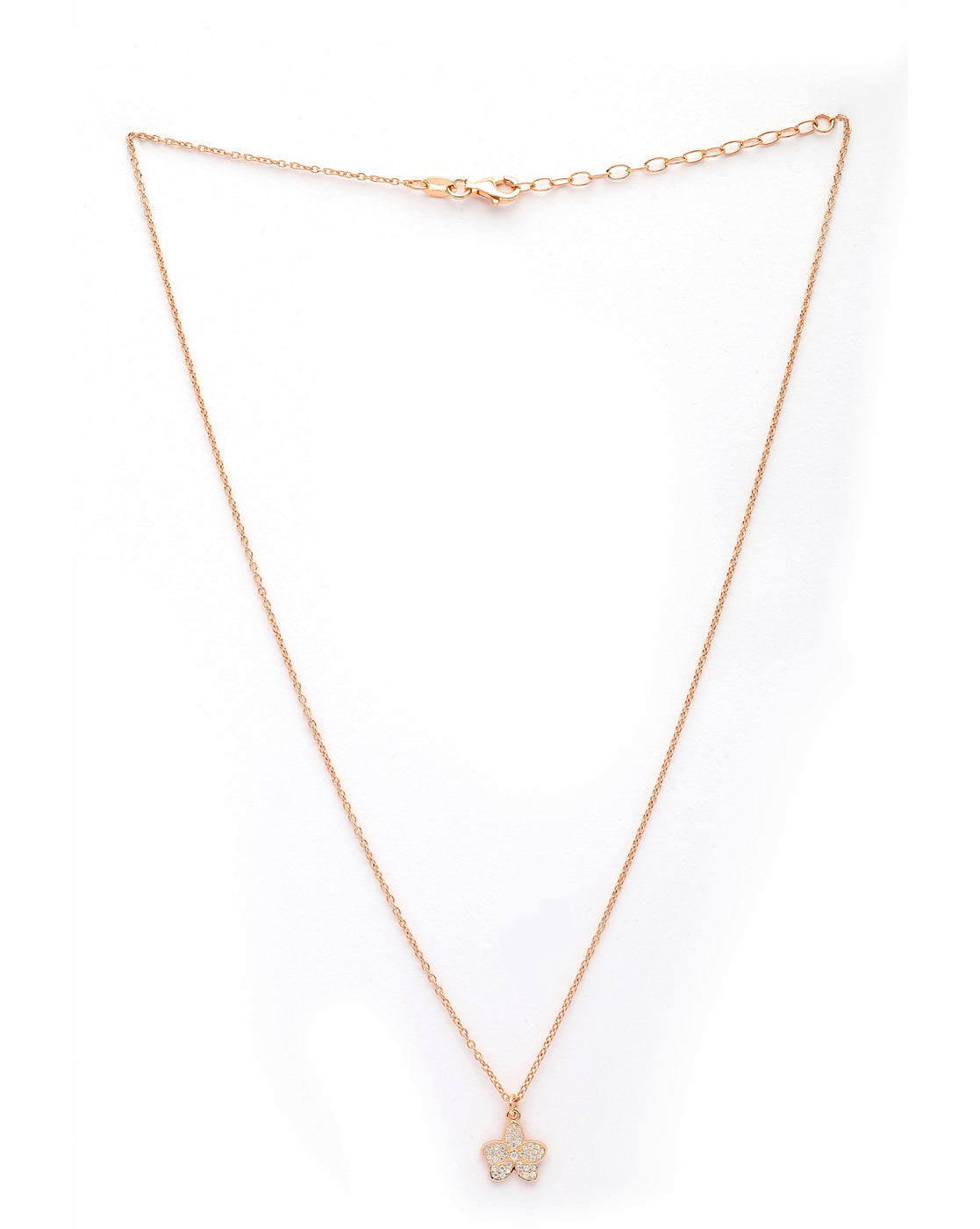 925 Sterling Silver 18kt Rose Gold Plated CZ Floral Penand and Chain