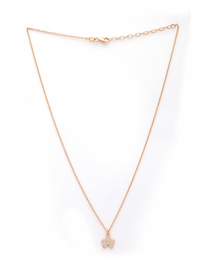 925 Sterling Silver 18kt Rose Gold Plated CZ Floral Penand and Chain