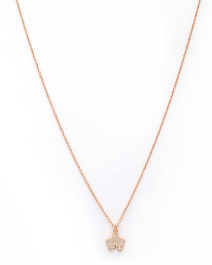 925 Sterling Silver 18kt Rose Gold Plated CZ Floral Penand and Chain