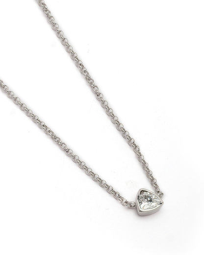 925 Sterling Silver Rhodium Plated Triangular Solitaire Necklace