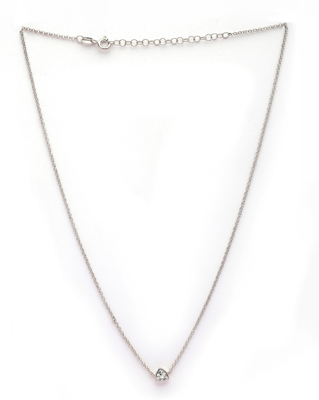 925 Sterling Silver Rhodium Plated Triangular Solitaire Necklace