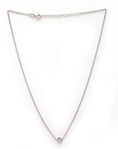 925 Sterling Silver Rhodium Plated Triangular Solitaire Necklace