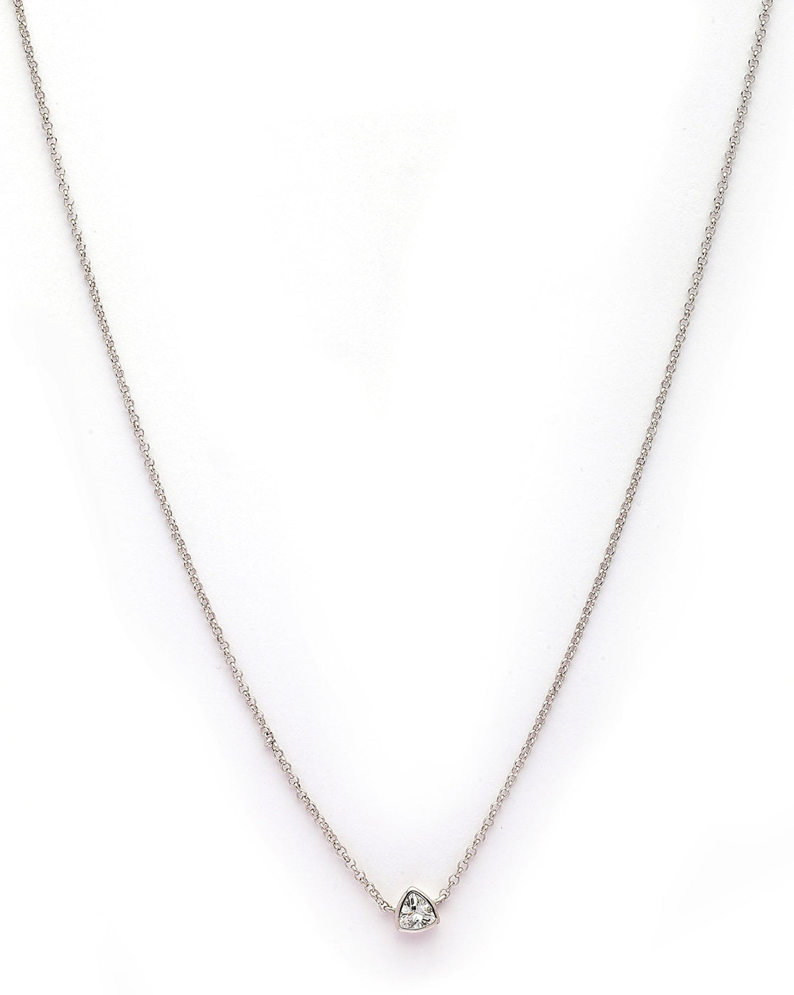 925 Sterling Silver Rhodium Plated Triangular Solitaire Necklace