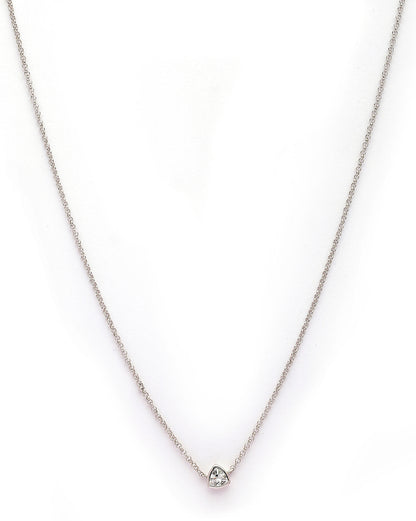 925 Sterling Silver Rhodium Plated Triangular Solitaire Necklace