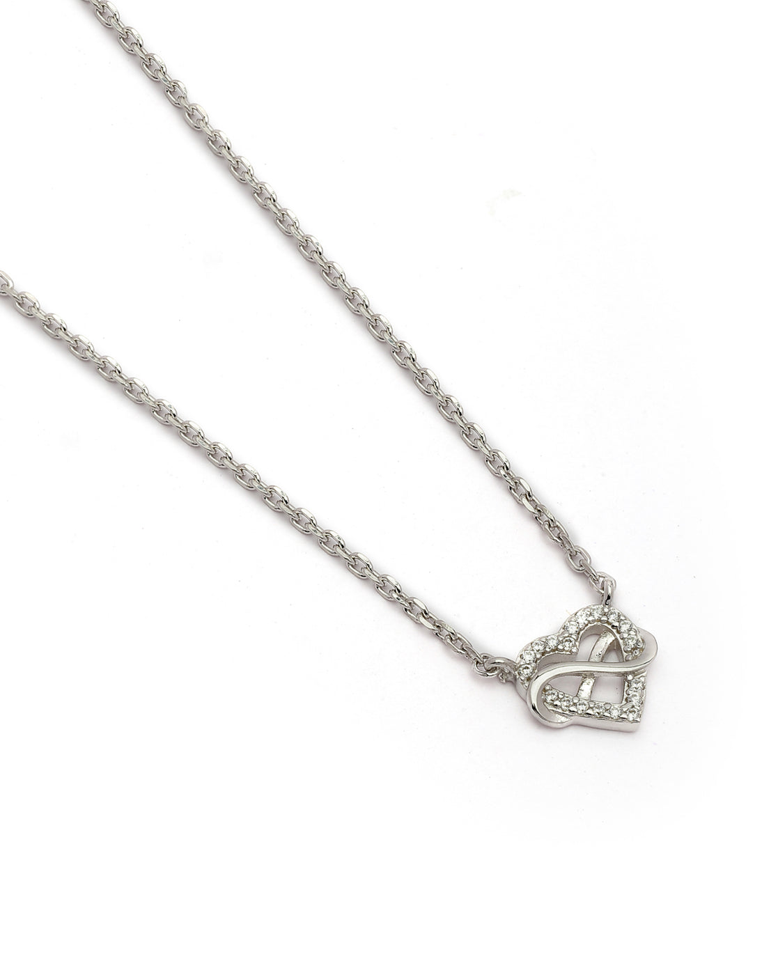925 Sterling Silver Rhodium Plated CZ Heart with Infinity Necklace