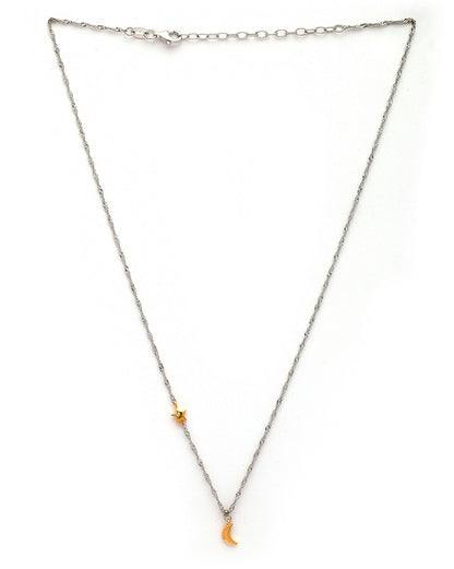 925 Sterling Silver Dual Toned Plated Moon and Star Charm Necklace